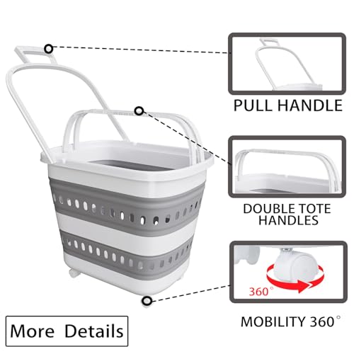 Folding Laundry Basket with Wheels Handle Collapsible - Image 5