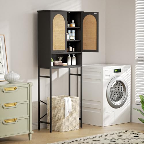 Rattan Toilet Storage Cabinet, Over The Rack Wood Cabinet - Image 6