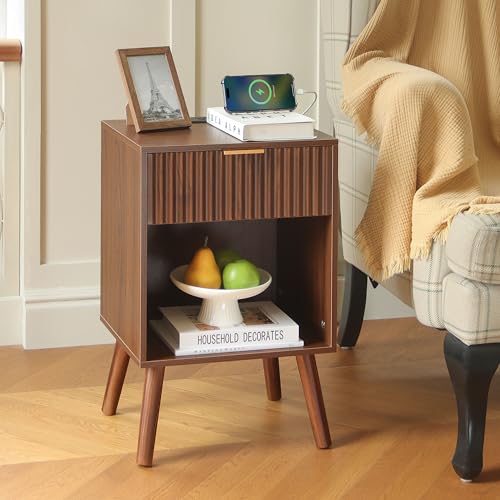 Fultyle Nightstand with Charging Station, Fluted Bedside Table - Image 3