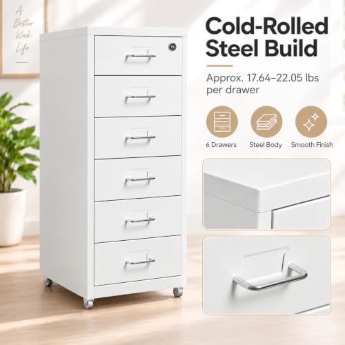 6 Drawer Rolling Vertical File Cabinet, for Home Office - Image 6
