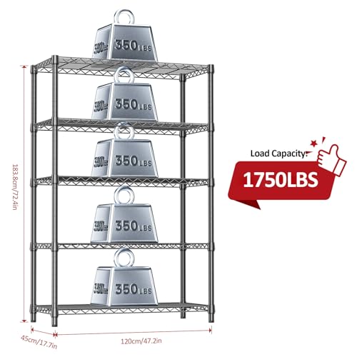 5-Tier Heavy Duty Metal Storage Shelving Unit (Black - Image 4