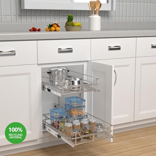 JOWBOOW 2-Tier Cabinet Pull Out Shelves, 14" W x 22" D, Chrome - Image 3