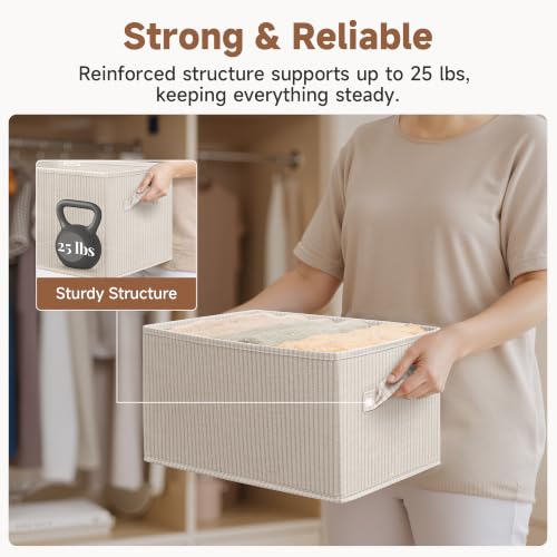 StorageWorks Shelf Organizer Bins, Khaki & Beige Stripes - Image 6