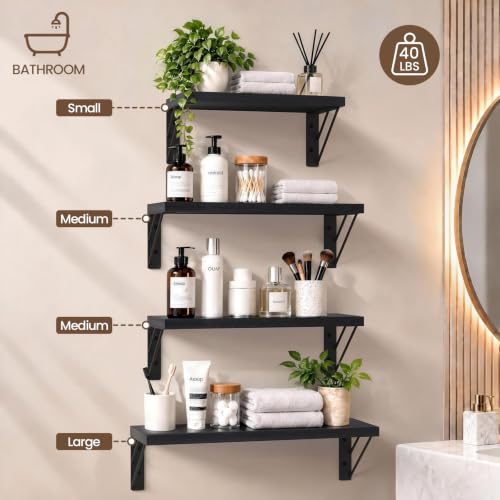 BAYKA Wall Mounted Black Floating Shelves for Wall (Set of 4, 16" - Image 3