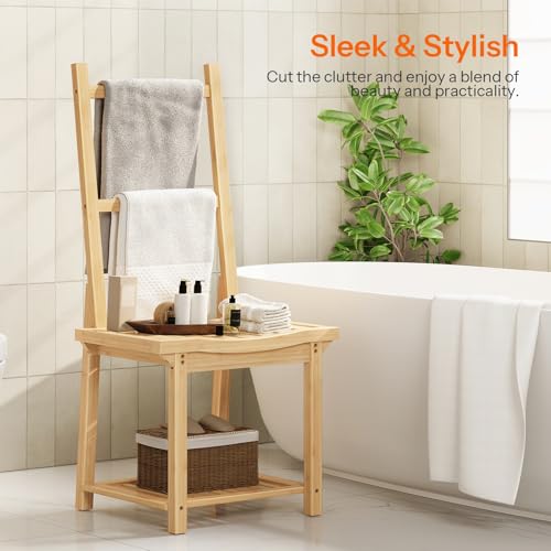 HOOBRO Freestanding Towel Rack for Bathroom, Bamboo Blanket Rack - Image 4