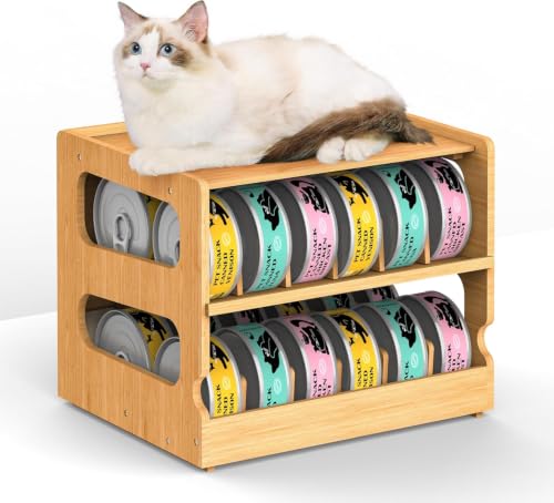 Stackable Bamboo Cat Food Can Organizer, Cat Canned Food - Image 2