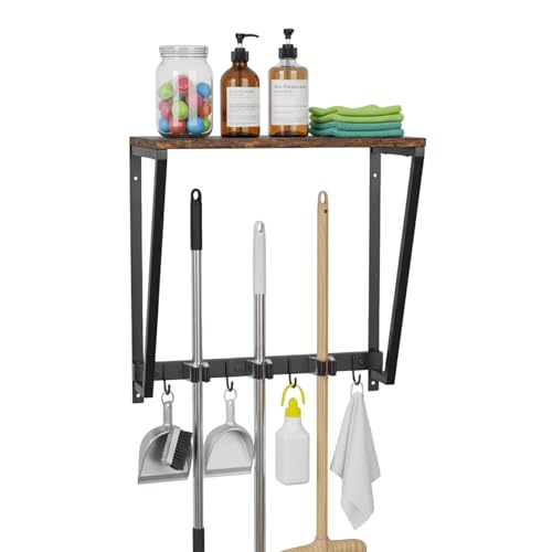 Broom Holder Wall Mount with 3 Storage Slots & 4 Utility Hooks - Image 2