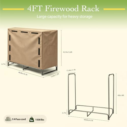 4FT Heavy Duty Firewood Rack with Cover, Log Holder Set - Image 3