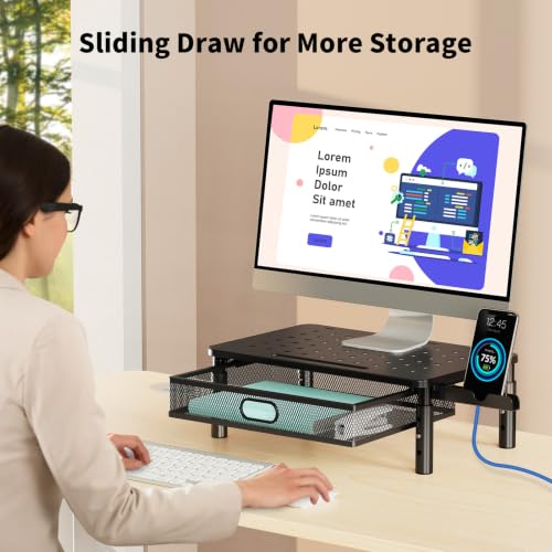 Zimilar Monitor Stand Riser with Metal Mesh Drawer, Height - Image 6