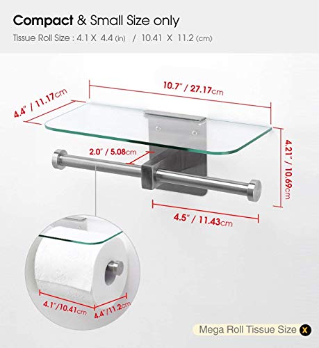JackCubeDesign Double Toilet Paper Holder with Glass Shelf, Wall - Image 6
