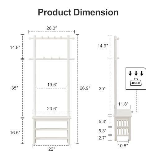 AQIMUELE Coat Rack with Shoe Storage, Narrow Wooden Hall Tree - Image 3