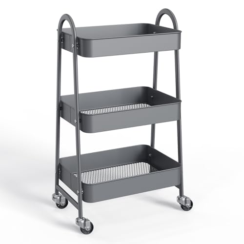 NEWBULIG 3-Tier Metal Rolling Cart with Lockable Wheels, Heavy - Image 2