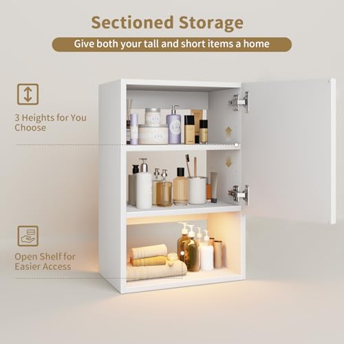 Wall Mounted Storage Cabinet with LED Light, Bathroom Over Toilet - Image 6