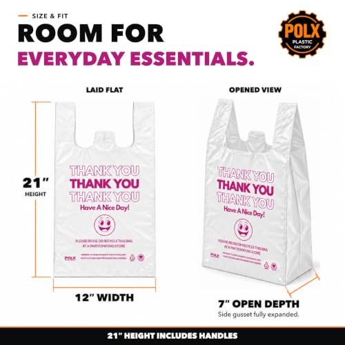 POLX Thank You Plastic Bags with Handles, 1000 count - Image 3