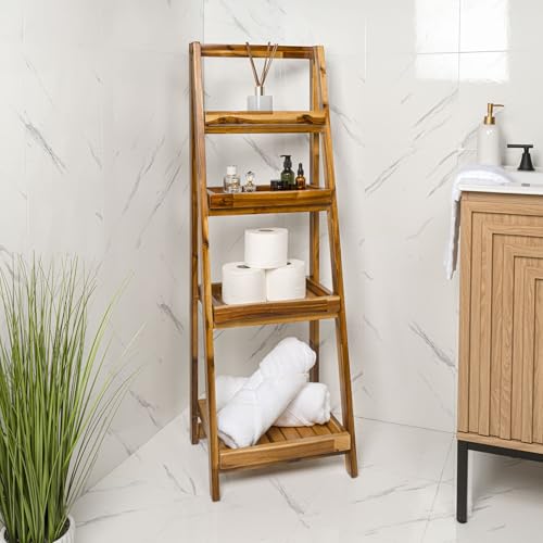 happimess Everett Ladder Shelf 4-Tier Folding Acacia Wood 48" - Image 3