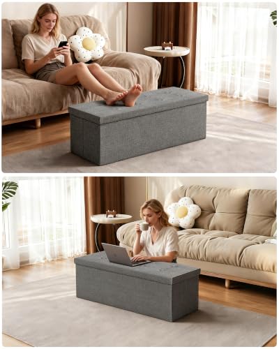 43 Inches Folding Storage Ottoman Bench, Storage Chest, Grey - Image 6