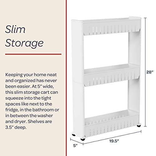 Lavish Home 3 Tier Shelf Rolling Cart, White, 19.5” x 5” x 28” - Image 4
