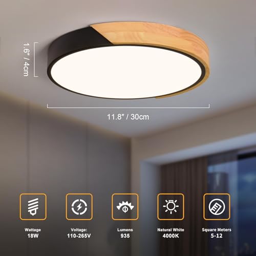 Modern LED Ceiling Light, Minimalist Wood Flush Mount Ceiling - Image 4