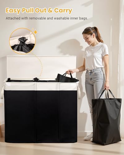190L Laundry Hamper with Lid, Large Laundry Basket with Lid and 3 - Image 3