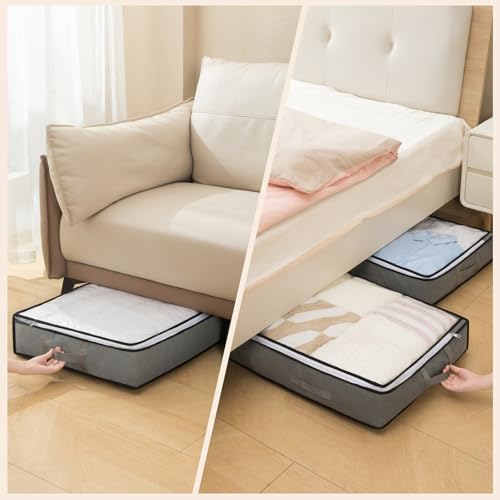 90L Under Bed Storage Containers, Foldable Grey Underbed Storage - Image 4