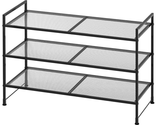 Simple Houseware 3-Tier Stackable Mesh Shoe Rack, Black - Image 2