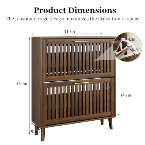 Shoe Cabinet, Shoe Storage Cabinet with Louvered 2 Flip Drawers - Image 3