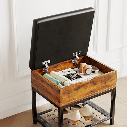 Shoe Storage Bench, Small Ottoman with Storage - Image 5