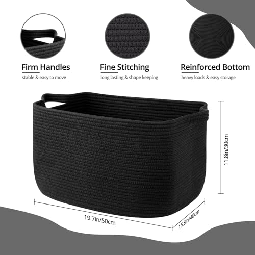 OIASKET Large Blanket Basket, Black Blanket Storage Living Room - Image 3