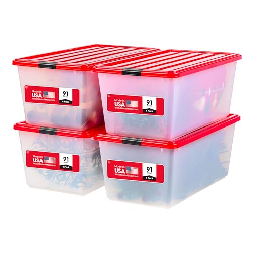 IRIS USA 4-Pack, 91 Qt. Holiday Storage Bin with Lids, Red - Image 2