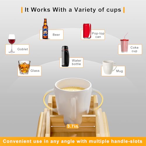 Bamboo Couch Armrest Table with Detachable Cup Holder Tray - Image 6