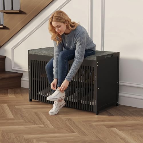 Shoe Storage Bench with Cushion, 2-Tier Bamboo Shoe Rack - Image 5
