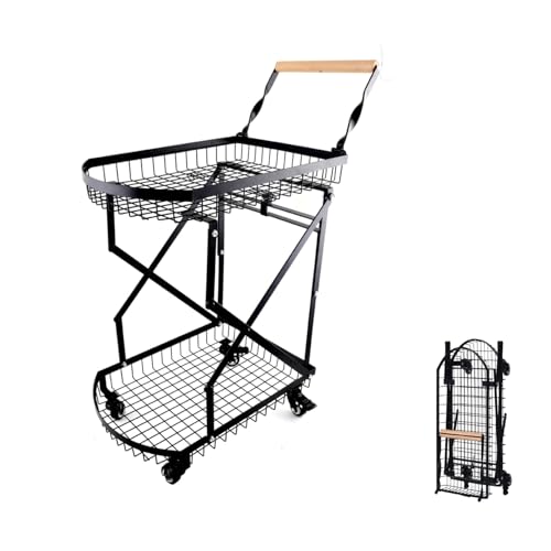 2-Tier Folding Metal Shopping Cart On Wheels,Collapsible Utility - Image 2