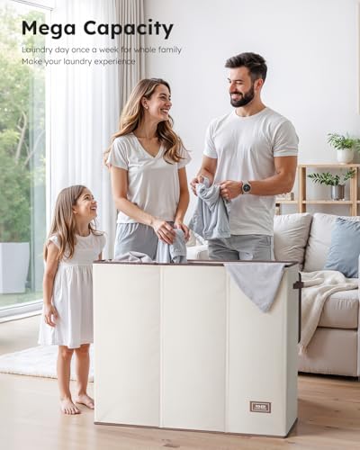 SOLEDI Large Laundry hamper 3 Section with Lid, 180L Laundry - Image 4