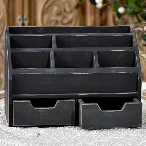 Farmhouse Gray Black Mail Organizer Countertop with Drawers - Image 4