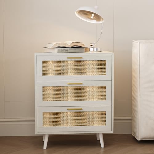 Trironsun Rattan Night Stand Boho End Table with 3 Storage Drawer - Image 4