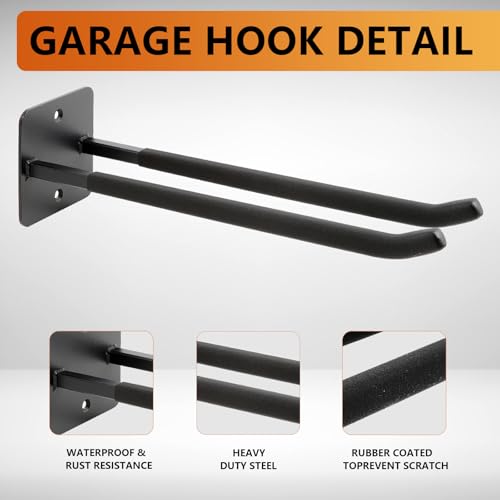 Sinoer 2 Pack Steel Wall Mount Double Garage Storage Hooks - Image 7