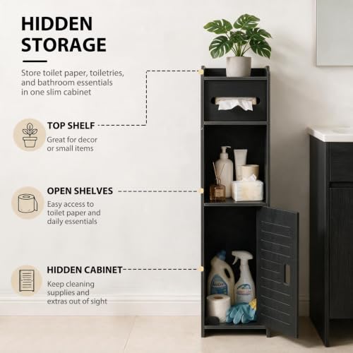 Toilet Paper Holder Stand, Slim Bathroom Storage Cabinet - Image 6