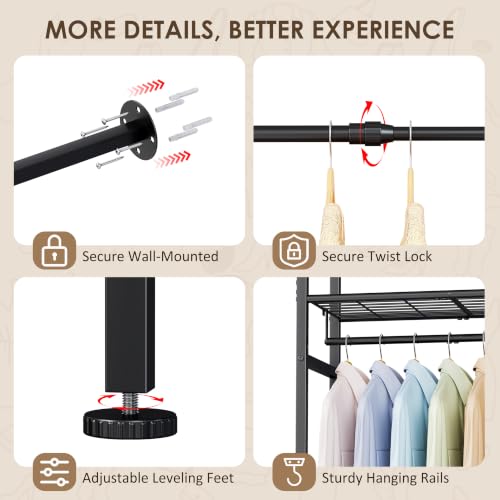 Wall Mounted Closet System, Expandable Clothing Rack with Shelves - Image 8