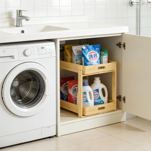 Bamboo Under Bathroom Sink Organizer - 2-Tier Pull Out - Image 6