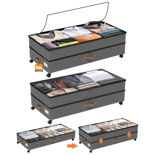 75L 2 Pack Adjustable Under Bed Storage with Wheels - Image 2