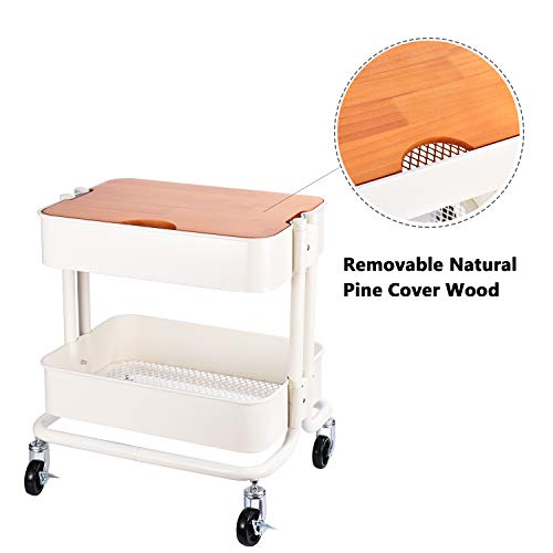 Melody House 2-Tier Metal Utility Rolling Cart Storage Side End - Image 6