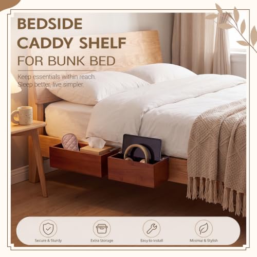 2 Pcs Bunk Bed Shelf 2 Size, Bedside Storage Caddy, Wood, Brown - Image 6
