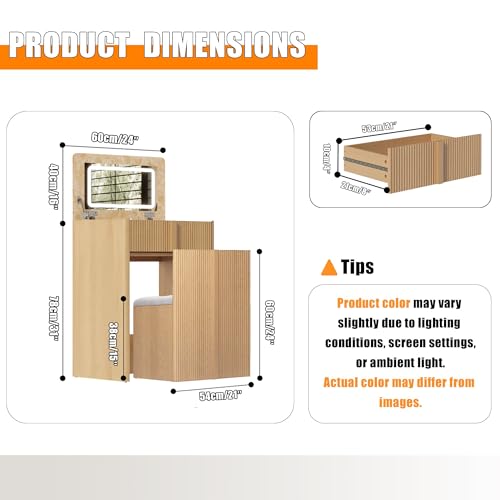 Compact Makeup Vanity Desk with Flip Top Mirror,3 in 1 Vanity - Image 3