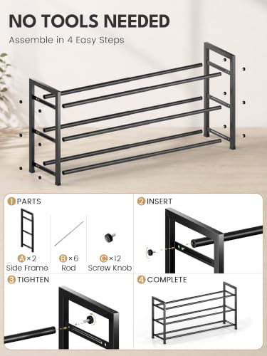 Bumusty 3 Tier Expandable Shoe Rack for Closet, Black - Image 7