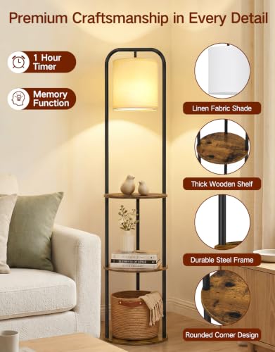 Floor Lamp with Shelves & Remote, Dimmable Standing Lamp - Image 8