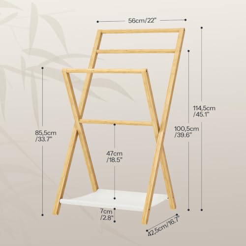 HOOBRO Towel Rack with Shelf, 3 Tier Bamboo Foldable Quilt - Image 4