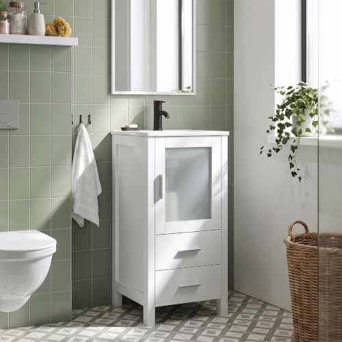 16 inch White Bathroom Vanity with Sink, Black Faucet - Image 4
