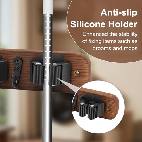 Broom Holder Wall Mount With Vacuum Cleaner Holder,Wood - Image 7
