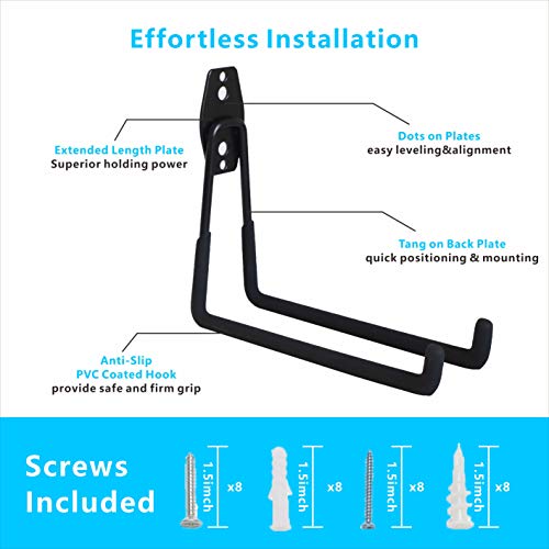Garage Hooks, 4 Pack Wall Mount Storage Hanger with 2 - Image 4