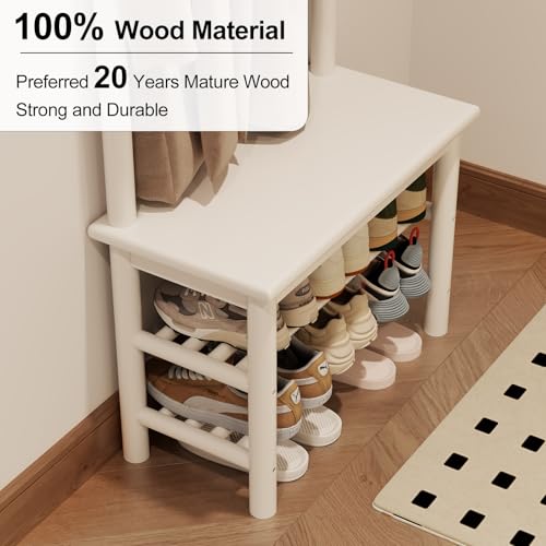 AQIMUELE Coat Rack with Shoe Storage, Narrow Wooden Hall Tree - Image 5